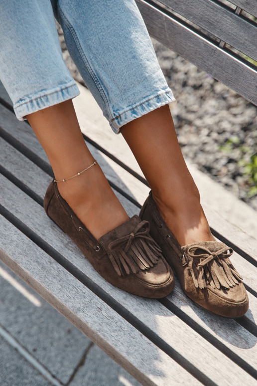 Mokasyny DamskiewithFrędzlami I Kokardką Ciemnozielone Olivianne