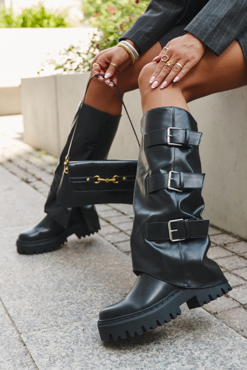 Insulated Women's Boots with Silver Clamps Black Isavine
