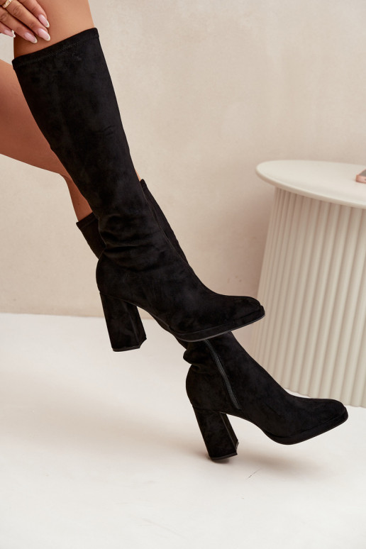 Women's Boots with Stitching on Block Heel Black Brivana