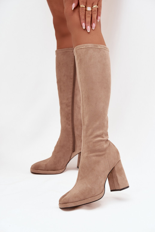 Women's Boots with Stitching on Block Heel Beige Brivana