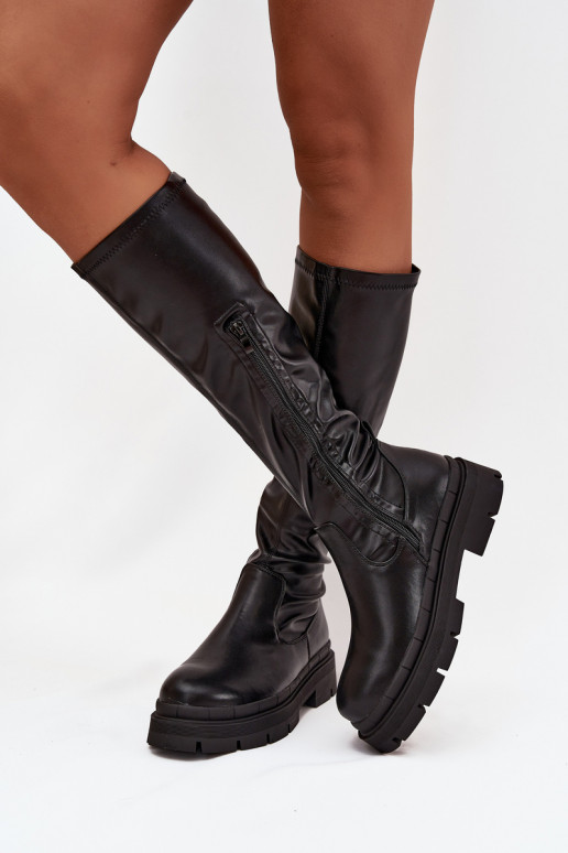 Women s platform boots made of eco leather black Marivelle Women s platform boots made of eco leather black Marivelle