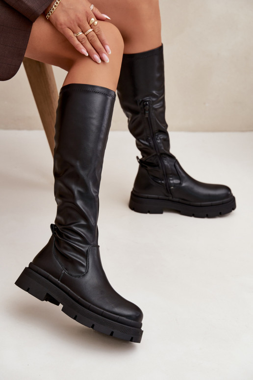 Women s platform boots made of eco leather black Marivelle Women s platform boots made of eco leather black Marivelle