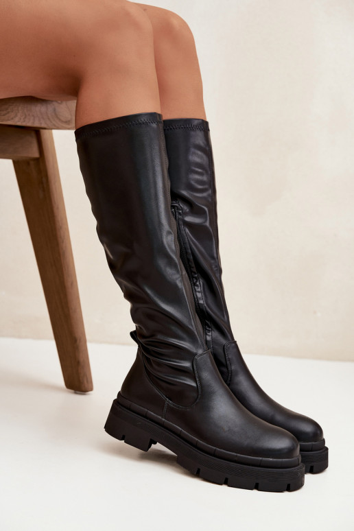Women s platform boots made of eco leather black Marivelle Women s platform boots made of eco leather black Marivelle