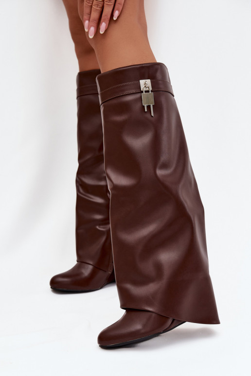Women's Platform Boots with Strap and Silver Detail Eco Leather Brown Korivelle Women's Platform Boots with Strap and Silver Detail Eco Leather Brown Korivelle