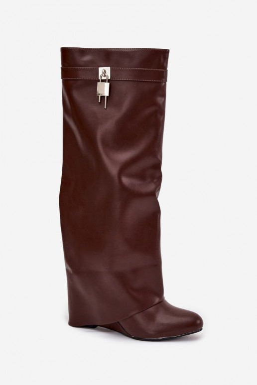 Women's Platform Boots with Strap and Silver Detail Eco Leather Brown Korivelle Women's Platform Boots with Strap and Silver Detail Eco Leather Brown Korivelle