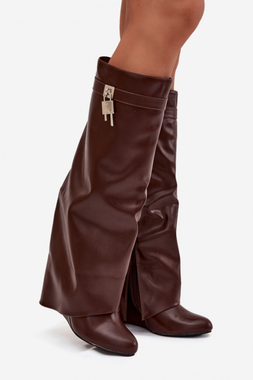 Women's Platform Boots with Strap and Silver Detail Eco Leather Brown Korivelle Women's Platform Boots with Strap and Silver Detail Eco Leather Brown Korivelle