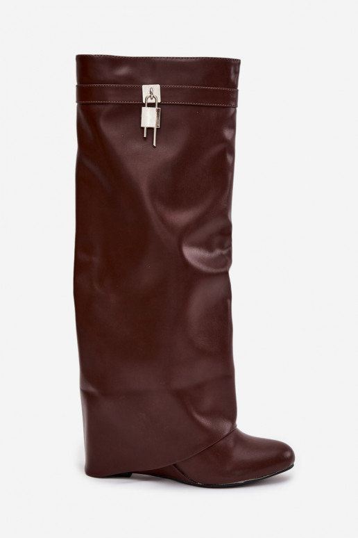 Women's Platform Boots with Strap and Silver Detail Eco Leather Brown Korivelle Women's Platform Boots with Strap and Silver Detail Eco Leather Brown Korivelle