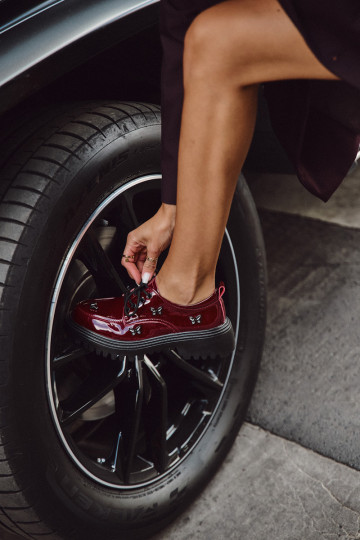 Patent Leather Leather Women's Loafers with Buckles Artiker 57C0336 Burgundy