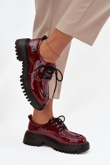 Patent Leather Leather Women's Loafers with Buckles Artiker 57C0336 Burgundy 2