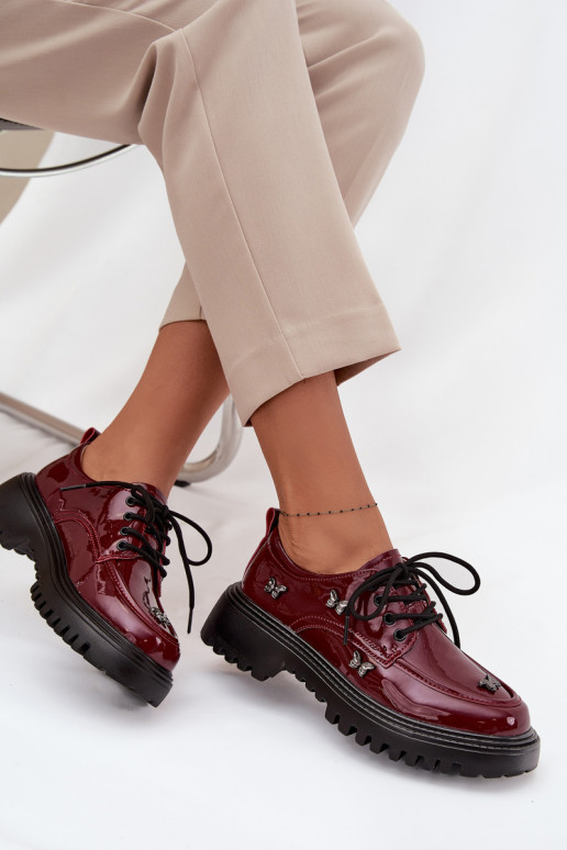 Patent Leather Leather Women's Loafers with Buckles Artiker 57C0336 Burgundy