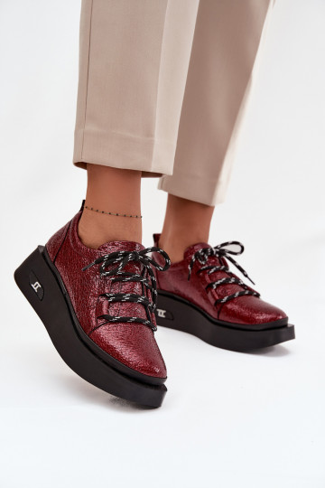 Leather Patent Leather Women's Loafers On Platform Artiker 57C2046 Burgundy 2