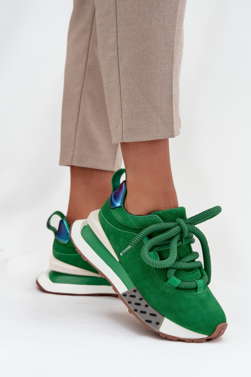 Zamszowe Sneakersy Damskie Na PlatformiewithGrubym Sznurowaniem Artiker 55C0136 Zielone
