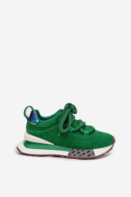 Zamszowe Sneakersy Damskie Na PlatformiewithGrubym Sznurowaniem Artiker 55C0136 Zielone