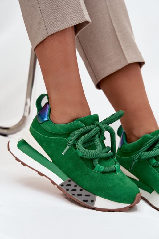 Zamszowe Sneakersy Damskie Na PlatformiewithGrubym Sznurowaniem Artiker 55C0136 Zielone