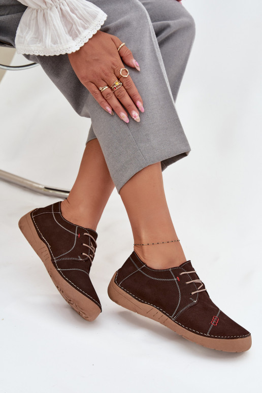 Skórzane Półbuty DamskiewithPrzeszyciami Artiker 57C2114 Brązowe