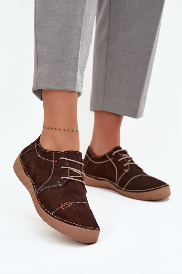 Leather Women's Loafers with Stitching Artiker 57C2114 Brown 2