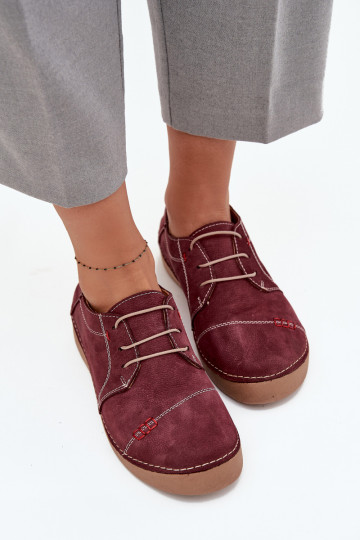 Leather Women's Loafers with Stitching Artiker 57C2111 Burgundy