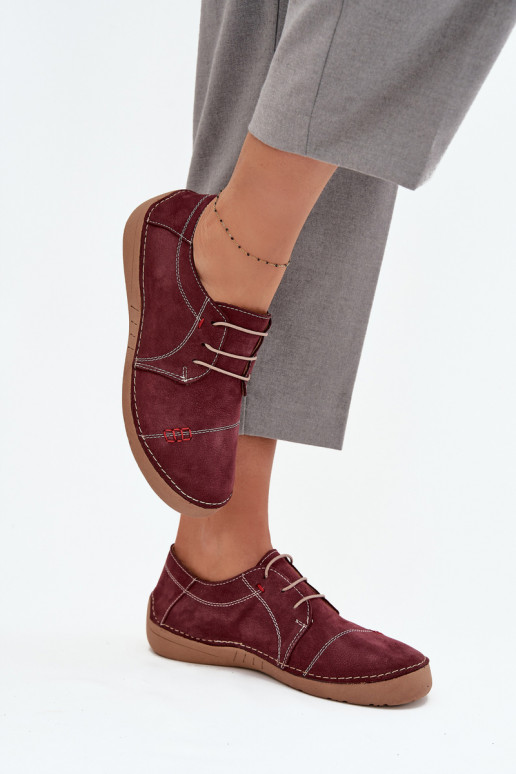 Skórzane Półbuty DamskiewithPrzeszyciami Artiker 57C2111 Bordowe