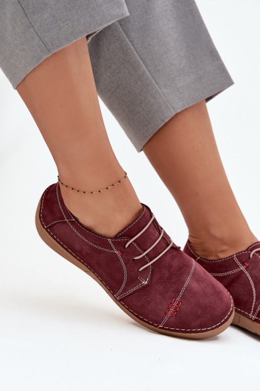 Leather Women's Loafers with Stitching Artiker 57C2111 Burgundy