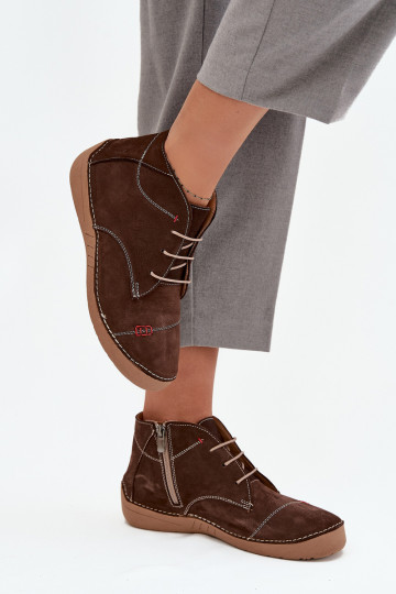 Leather Ladies' Shoes with Stitching with Zipper Artiker 57C2117 Brown