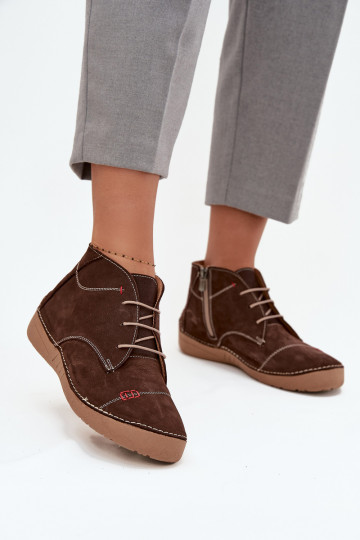 Leather Ladies' Shoes with Stitching with Zipper Artiker 57C2117 Brown 2