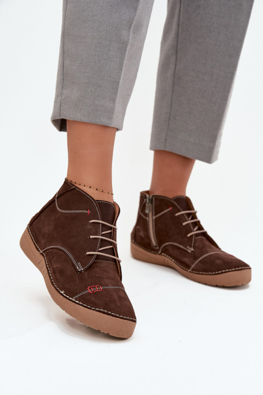 Leather Ladies' Shoes with Stitching with Zipper Artiker 57C2117 Brown