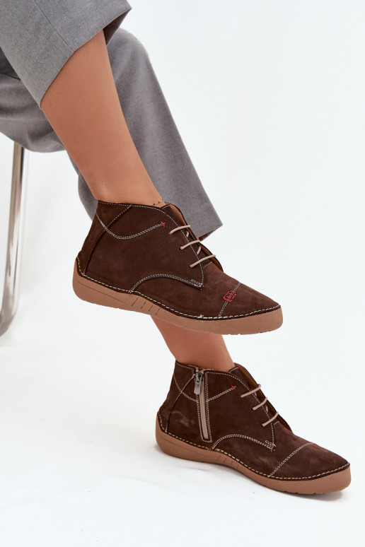 Leather Ladies' Shoes with Stitching with Zipper Artiker 57C2117 Brown