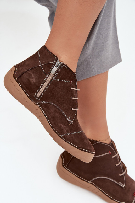 Skórzane Półbuty DamskiewithPrzeszyciami Na Zamek Artiker 57C2117 Brązowe