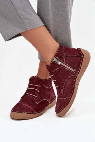 Leather Women's Loafers with Stitching and Zipper Artiker 57C2116 Burgundy
