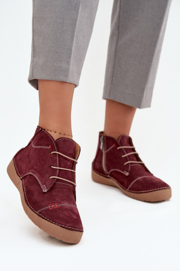 Leather Women's Loafers with Stitching and Zipper Artiker 57C2116 Burgundy 2