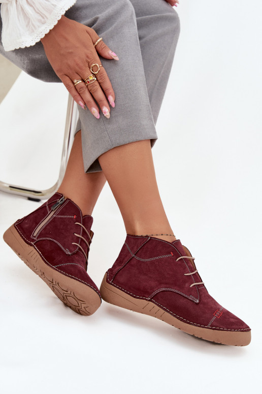 Leather Women's Loafers with Stitching and Zipper Artiker 57C2116 Burgundy