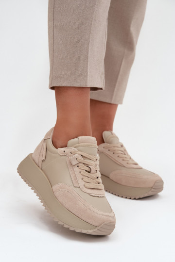 Leather Women's Sneakers on Platform Artiker 55C0021 Beige 2