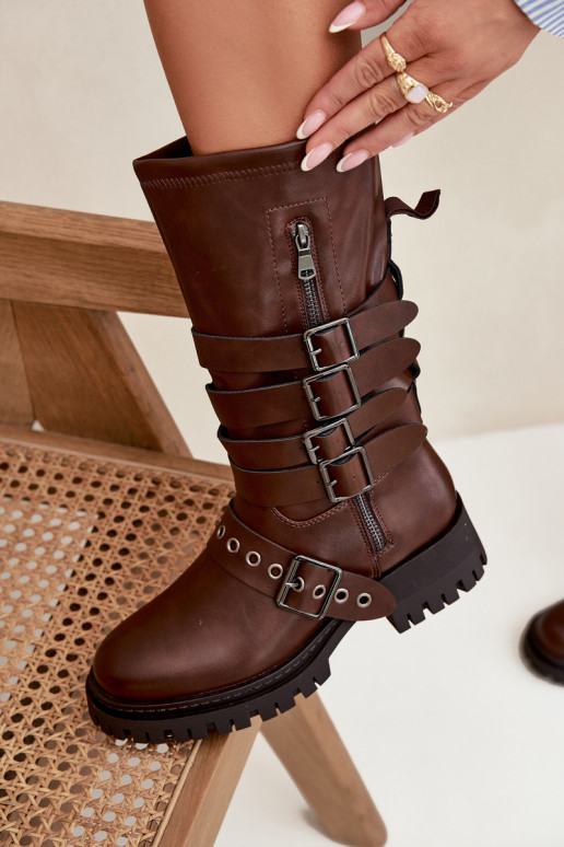 Insulated women's boots with straps and buckles brown Ivaline Insulated women's boots with straps and buckles brown Ivaline