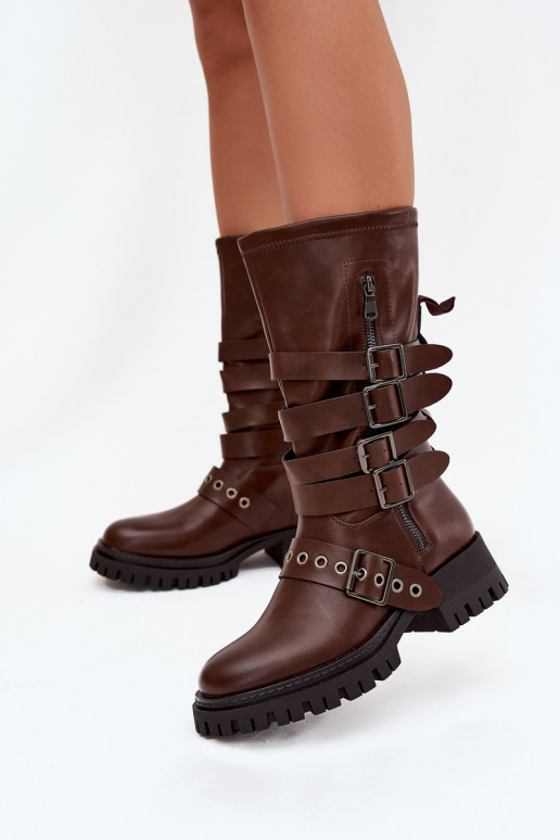 Insulated women's boots with straps and buckles brown Ivaline Insulated women's boots with straps and buckles brown Ivaline