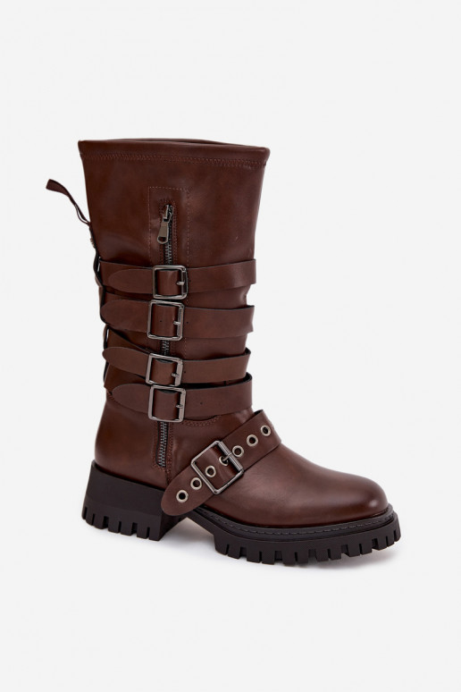 Insulated women's boots with straps and buckles brown Ivaline Insulated women's boots with straps and buckles brown Ivaline