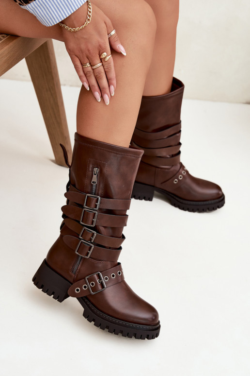 Insulated women's boots with straps and buckles brown Ivaline Insulated women's boots with straps and buckles brown Ivaline