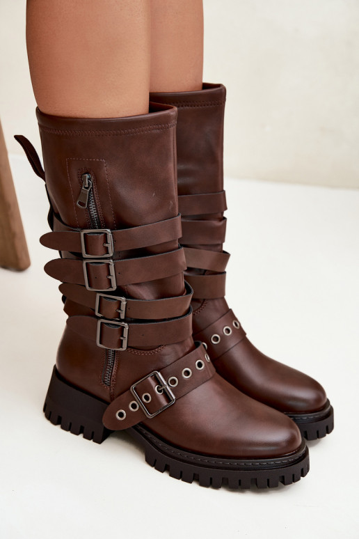 Insulated women's boots with straps and buckles brown Ivaline Insulated women's boots with straps and buckles brown Ivaline