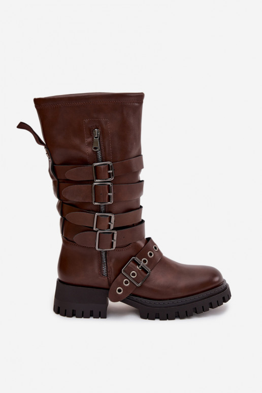 Insulated women's boots with straps and buckles brown Ivaline Insulated women's boots with straps and buckles brown Ivaline