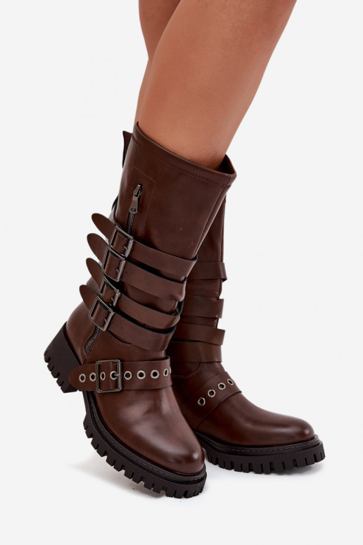 Insulated women's boots with straps and buckles brown Ivaline Insulated women's boots with straps and buckles brown Ivaline