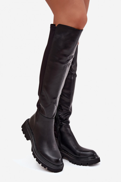 Wsuwane Kozaki DamskiewithEko Skóry Czarne Sylvina Wsuwane Kozaki DamskiewithEko Skóry Czarne Sylvina