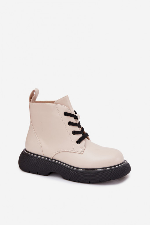 Insulated Women's Platform Boots Lace-up Light Beige Harmine Insulated Women's Platform Boots Lace-up Light Beige Harmine