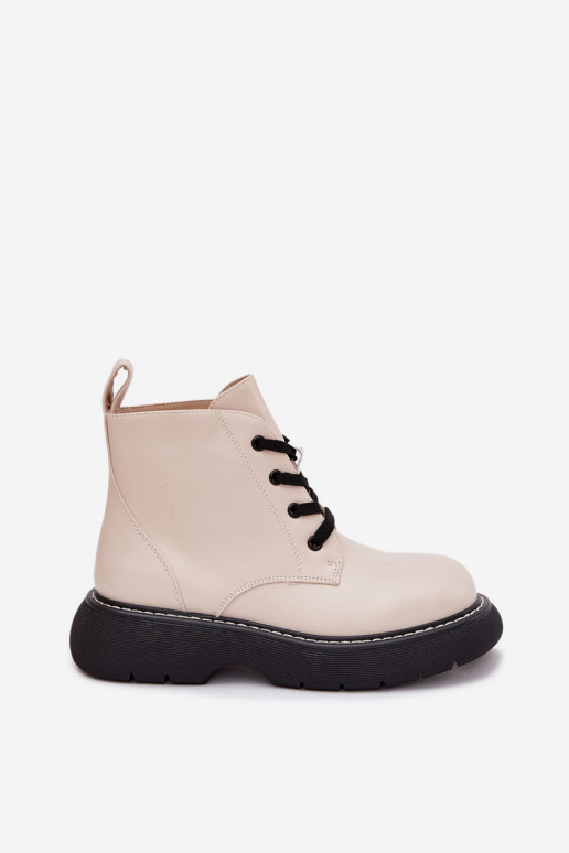 Insulated Women's Platform Boots Lace-up Light Beige Harmine Insulated Women's Platform Boots Lace-up Light Beige Harmine