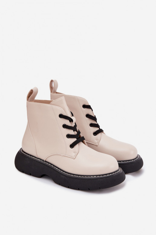 Insulated Women's Platform Boots Lace-up Light Beige Harmine Insulated Women's Platform Boots Lace-up Light Beige Harmine