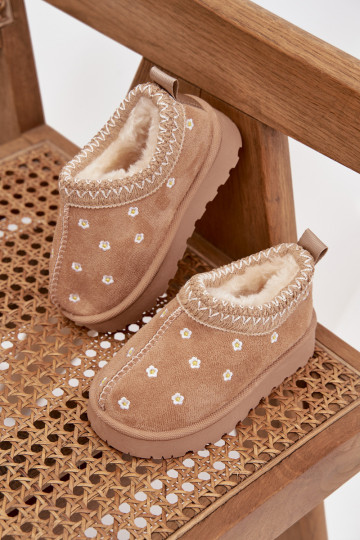 Children's snow boots with flowers lined with fur beige Palina