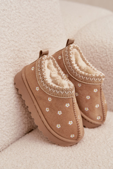Children's snow boots with flowers lined with fur beige Palina 2