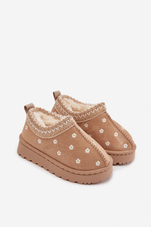 Children's snow boots with flowers lined with fur beige Palina