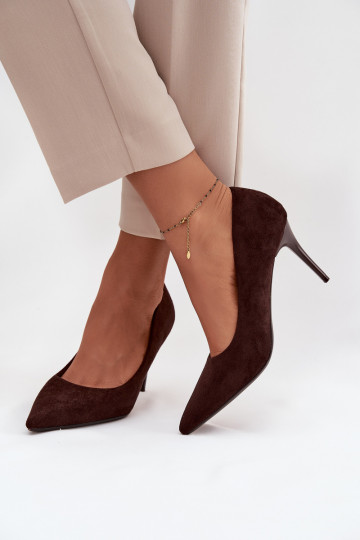 Women's High Heels Made of Eco Suede Chocolate Elvessa 2