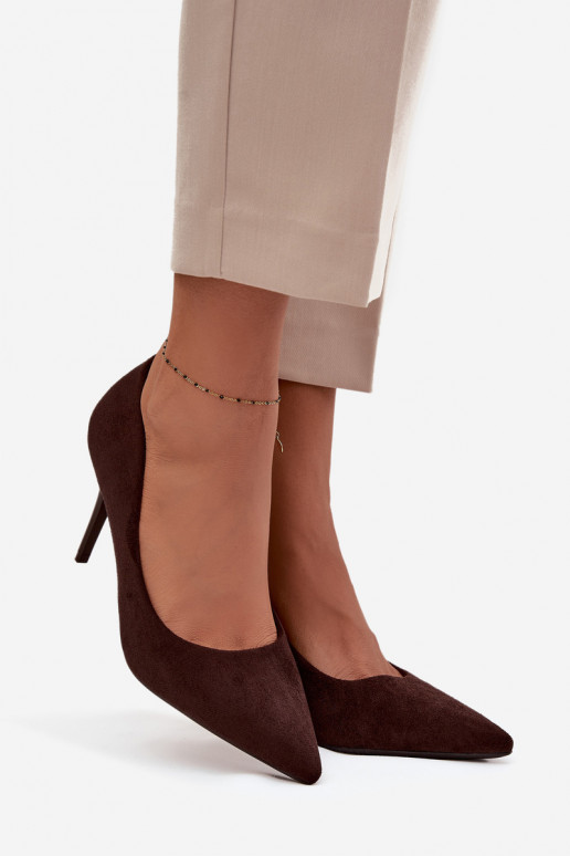 Women's High Heels Made of Eco Suede Chocolate Elvessa Women's High Heels Made of Eco Suede Chocolate Elvessa
