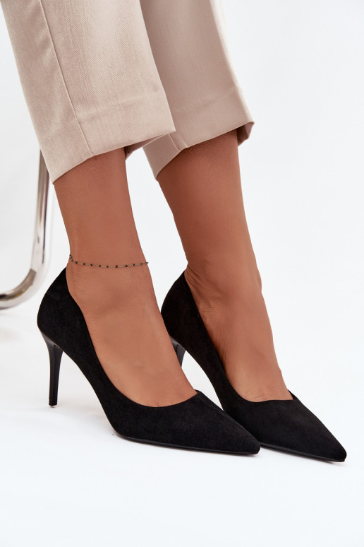 Women's heels made of eco suede Black Elvessa