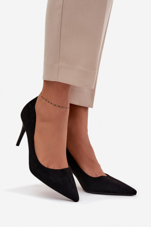 Women's heels made of eco suede Black Elvessa